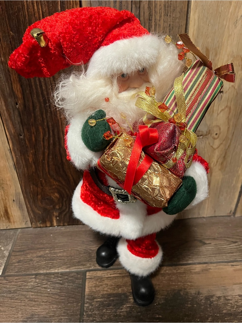 Pier 1 Red and White Santa with Green Gloves and Gold Accents
